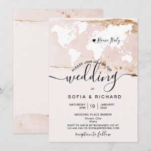 Simple Destination Wedding World Map Watercolor In Invitation