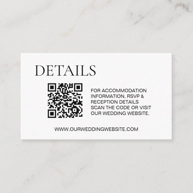 Simple Details Accommodation RSVP QR code Website Enclosure Card (Front)