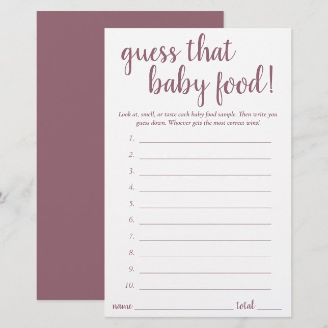 Simple Devinez la nourriture pour bébé | Carte de  (Devant / Derrière)
