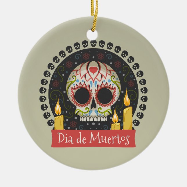 Simple Dia de Muertos Crâne & Bougies Ornement (Devant)