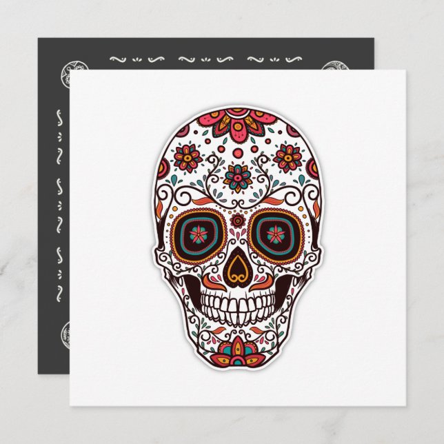 Simple Dia de Muertos Floral Skull Invitation (Front/Back)