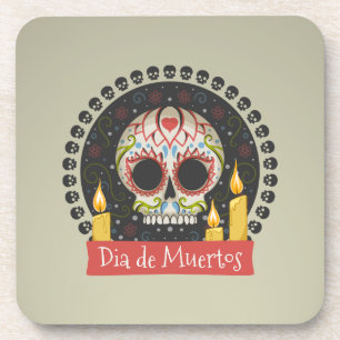 Simple Dia de Muertos Skull & Candles Coaster