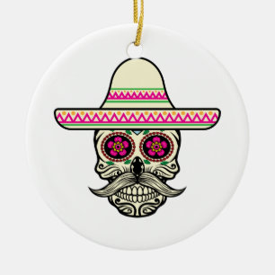 Simple Dia de Muertos Skull with Hat Ornament
