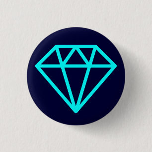 Simple Diamond - Cyan on Dark Navy 1 Inch Round Button