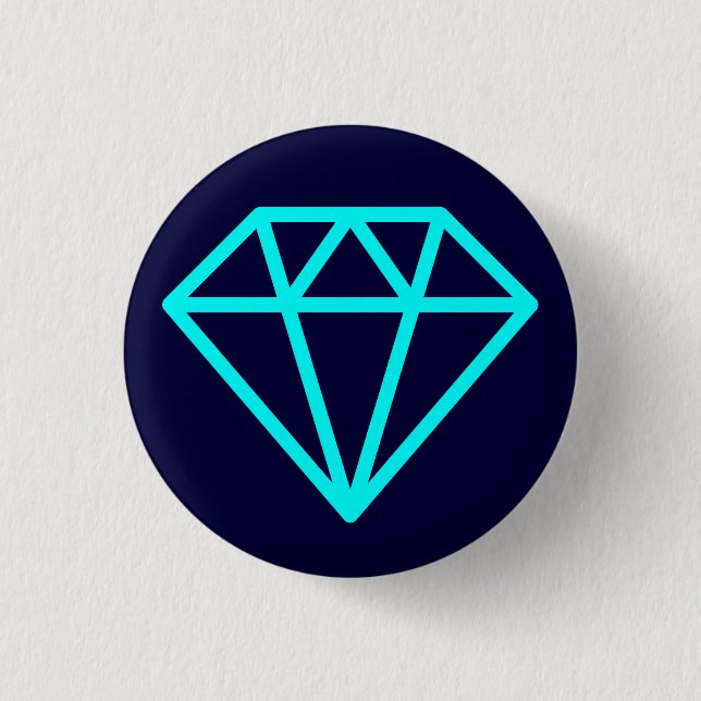 Simple Diamond - Cyan on Dark Navy 1 Inch Round Button (Front)