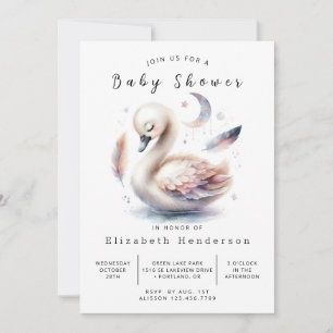 Simple Digital Swan Baby Shower Invitation