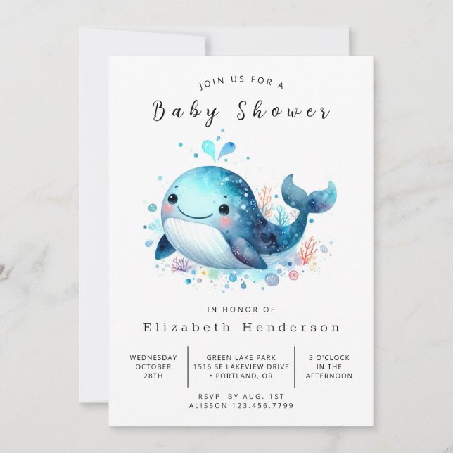 Simple Digital Whale Baby Shower Invitation (Front)