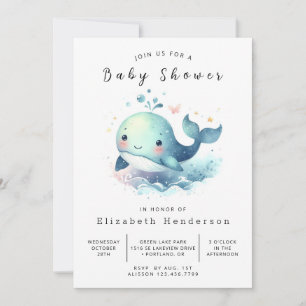 Simple Digital Whale Baby Shower Invitation