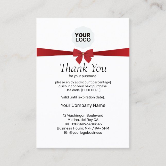 Simple Discount Thank You for your Purchase  Card (Front)