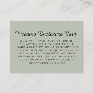 Simple DIY Custom Wedding Light Sage Green Enclosure Card
