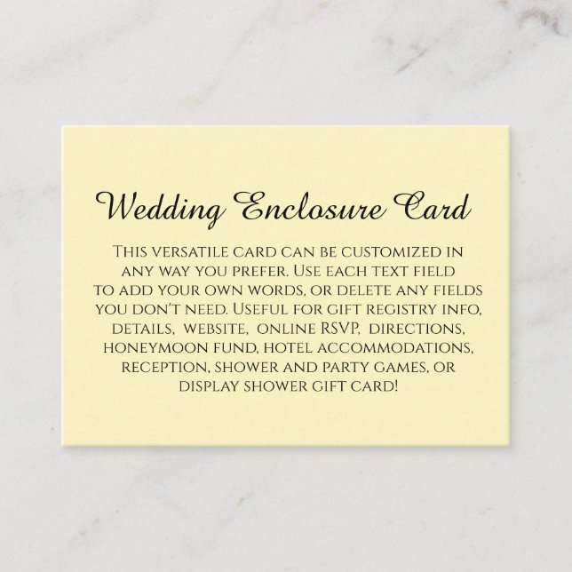 Simple DIY Custom Wedding Pale Butter Yellow Enclosure Card (Front)