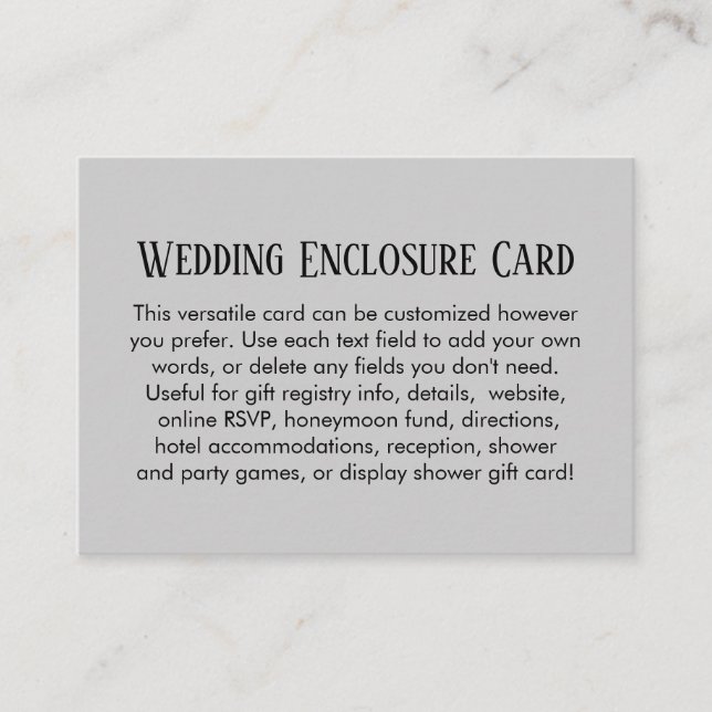 Simple DIY Custom Wedding Pale Grey Enclosure Card (Front)