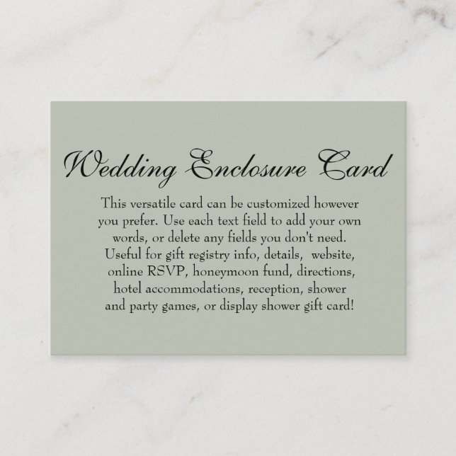 Simple DIY Custom Wedding Versatile Sage Green Enclosure Card (Front)