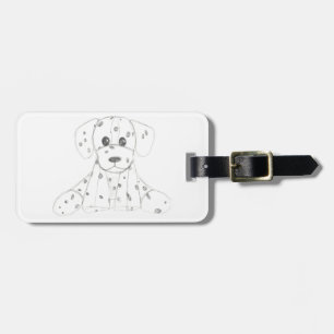 simple dog doodle kids black white dalmatian luggage tag