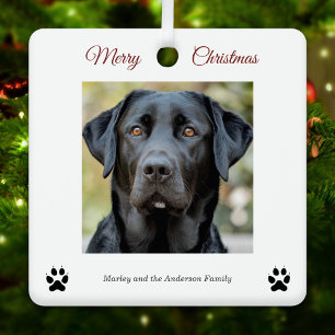 Simple Dog Photo Merry Christmas White Metal Ornament