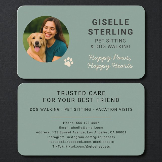 Simple Dog Walking & Pet Sitting Service Business Card (Creator Uploaded)