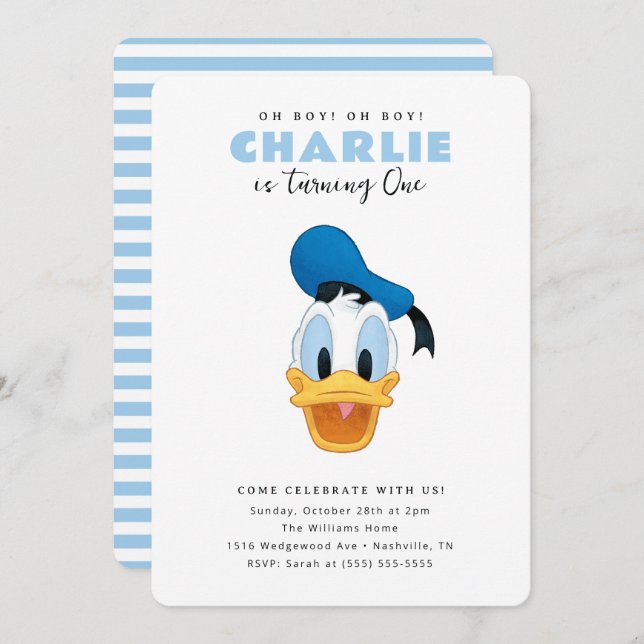 Simple Donald Duck Kids Birthday Invitation (Front/Back)