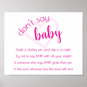 Simple Dont Say Baby Hot Pink Shower Game Poster