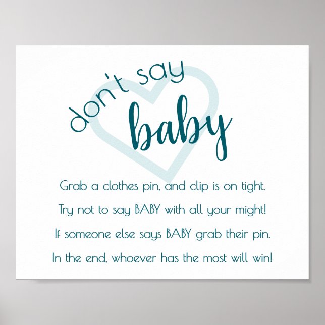 Simple Dont Say Baby | Teal Green Shower Game Poster (Front)