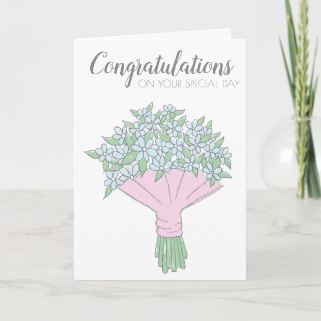 Simple Doodle Forget-Me-Not Bouquet Wedding Card (Front)