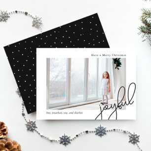 Simple Dots Black Joyful Script Elegant Photo Holiday Card