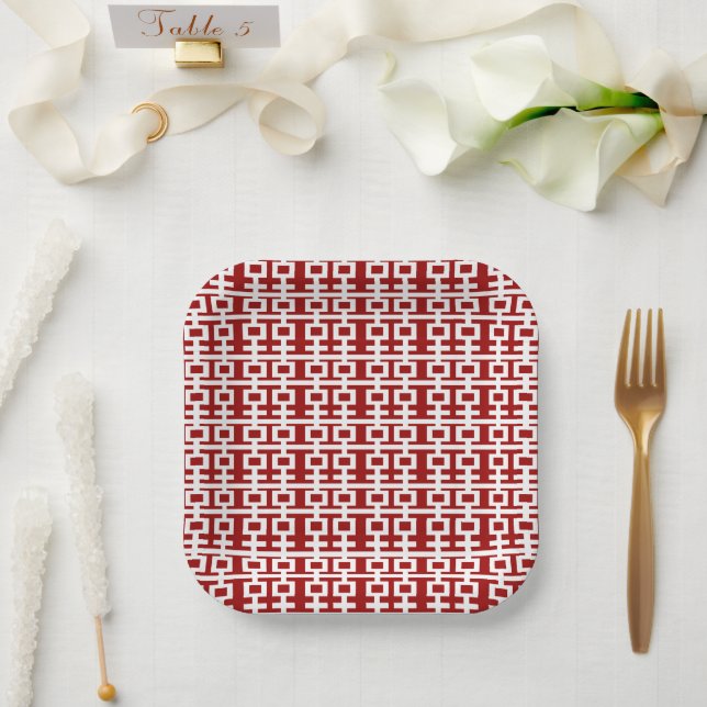 Simple Double Happiness Pattern Chinese Wedding Paper Plate (Wedding)