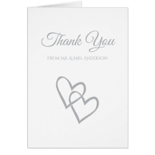 Simple Double Heart Grey Wedding Thank You