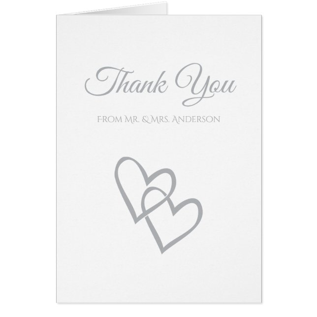 Simple Double Heart Grey Wedding Thank You (Front)