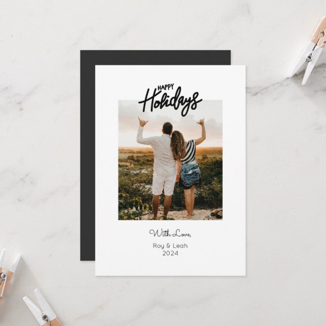 Simple Double Sided Two Photo Happy Holidays Card (Front/Back In Situ)