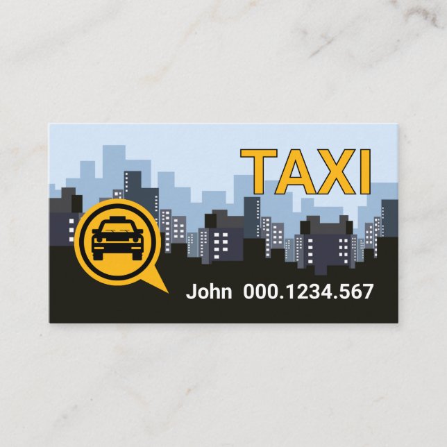 Simple Downtown City Skyline Taxi Ride Business Card (Front)