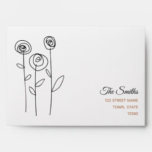 Simple Drawing of Flowers , Rose Gold Metallic Envelope