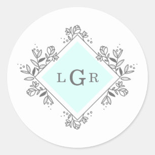 Simple Drawn Floral Blue Classic Round Sticker