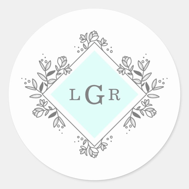 Simple Drawn Floral Blue Classic Round Sticker (Front)