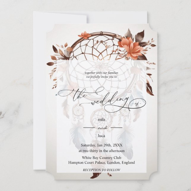 Simple dream catcher design on white background fo invitation (Front)