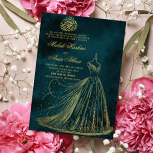 Simple Dress Green Islamic Muslim wedding Invitation