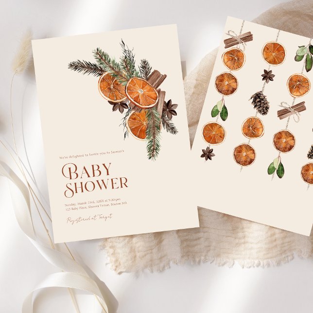 Simple Dried Orange Cinnamon Winter Baby Shower Invitation (Simple Dried Orange Slices & Cinnamon Baby Shower Invitation)