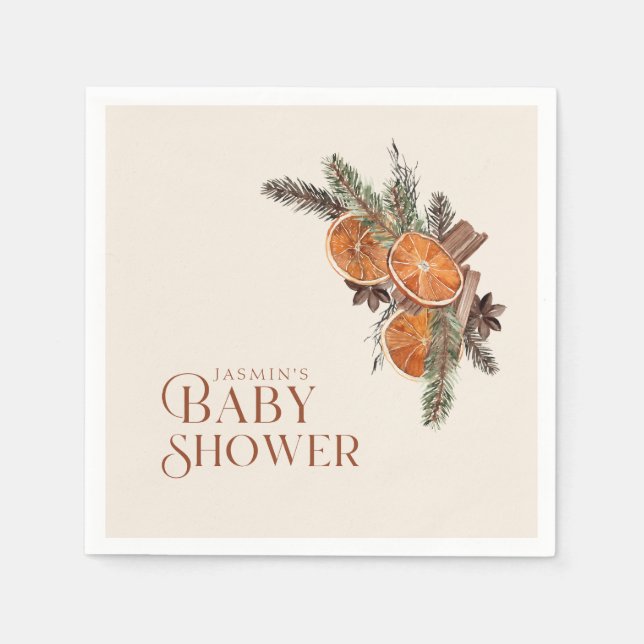 Simple Dried Orange Slices & Cinnamon Baby Shower Napkin (Front)