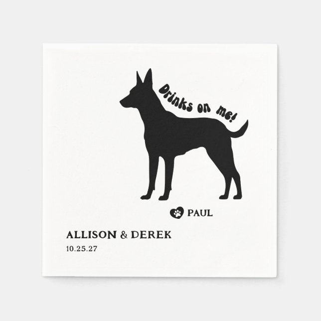 Simple Drinks on Me Dog Silhouette Wedding Napkin (Front)