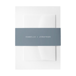 Simple Dusty Blue and White Wedding Invitation Belly Band