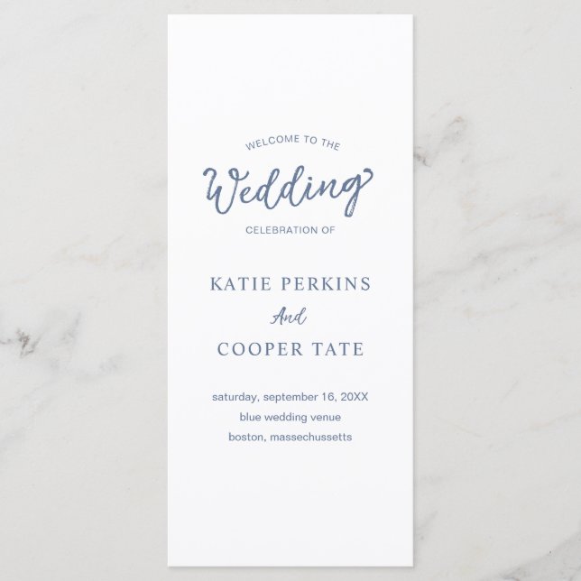 Simple Dusty Blue Bold Fonts Modern Wedding Program (Front)