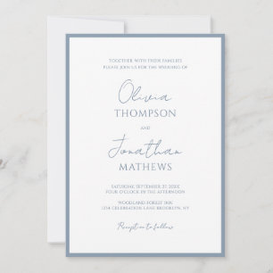 Simple Dusty Blue Border Script Wedding Invitation
