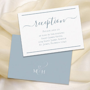 Simple Dusty Blue Calligraphy Script Reception Enclosure Card