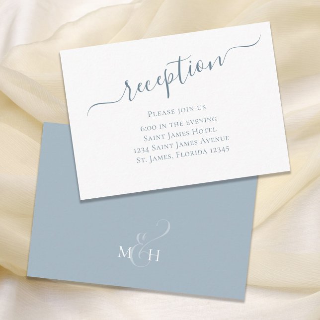 Simple Dusty Blue Calligraphy Script Reception Enclosure Card (Creator Uploaded)
