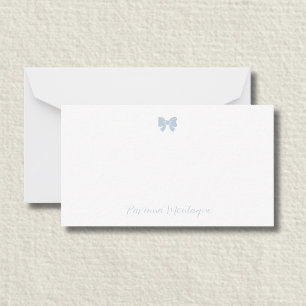 Simple Dusty Blue Chic Bow Handwritten Name  Card