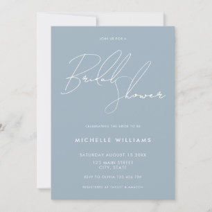 Simple Dusty Blue Elegant Script Bridal Shower Invitation