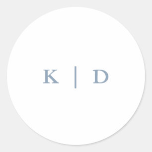 Simple Dusty Blue Elegant Wedding Monogram Classic Round Sticker