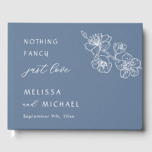 Simple Dusty Blue Floral Casual Wedding Guest Book