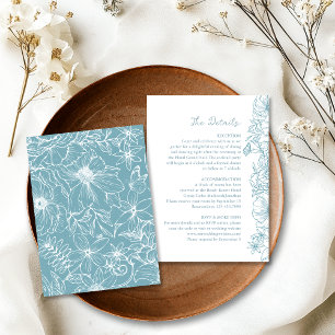 Simple Dusty Blue Floral Garden Wedding Details Enclosure Card