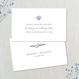 Simple Dusty Blue Flower wedding RSVP online Enclosure Card