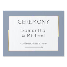 Simple Dusty Blue Gold Wedding directional  Sign